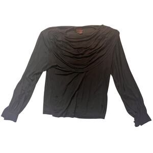 Vintage Icinoo 100% Silk Cowl Button Neck Blouse - Black - Size: 8